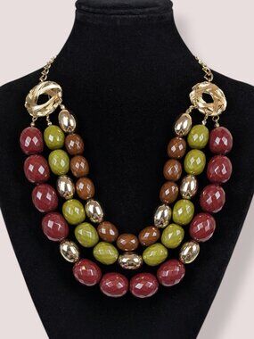 3-Strand Faceted Bead Wire Wrap Accent Statement Necklace